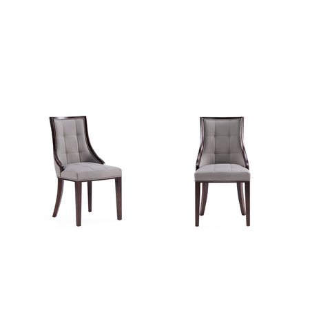 MANHATTAN COMFORT Fifth Avenue Faux Leather Dining Chair Set of Two in Grey and Walnut DC008-GY